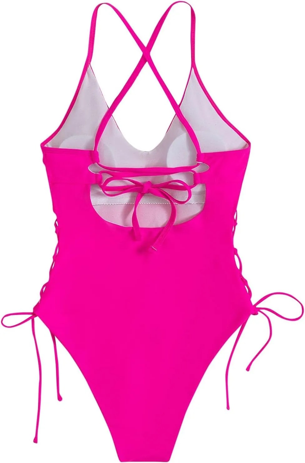 Womens One Piece Swimsuit High Waist Side Criss Cross Drawstring Bathing Suits Tummy Control Swimwear Backless Bikini