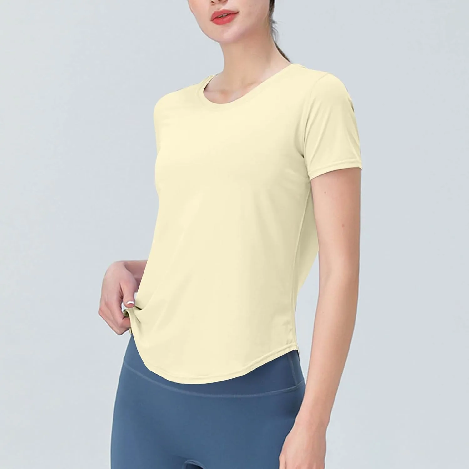 Womens Quick Dry T Shirts Short Sleeve Crew Neck Basic Tee Soft Casual Loose Fit Summer Tops Yoga Workout Outfits