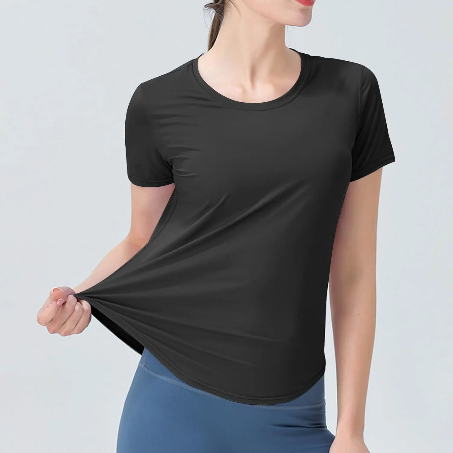 Womens Quick Dry T Shirts Short Sleeve Crew Neck Basic Tee Soft Casual Loose Fit Summer Tops Yoga Workout Outfits