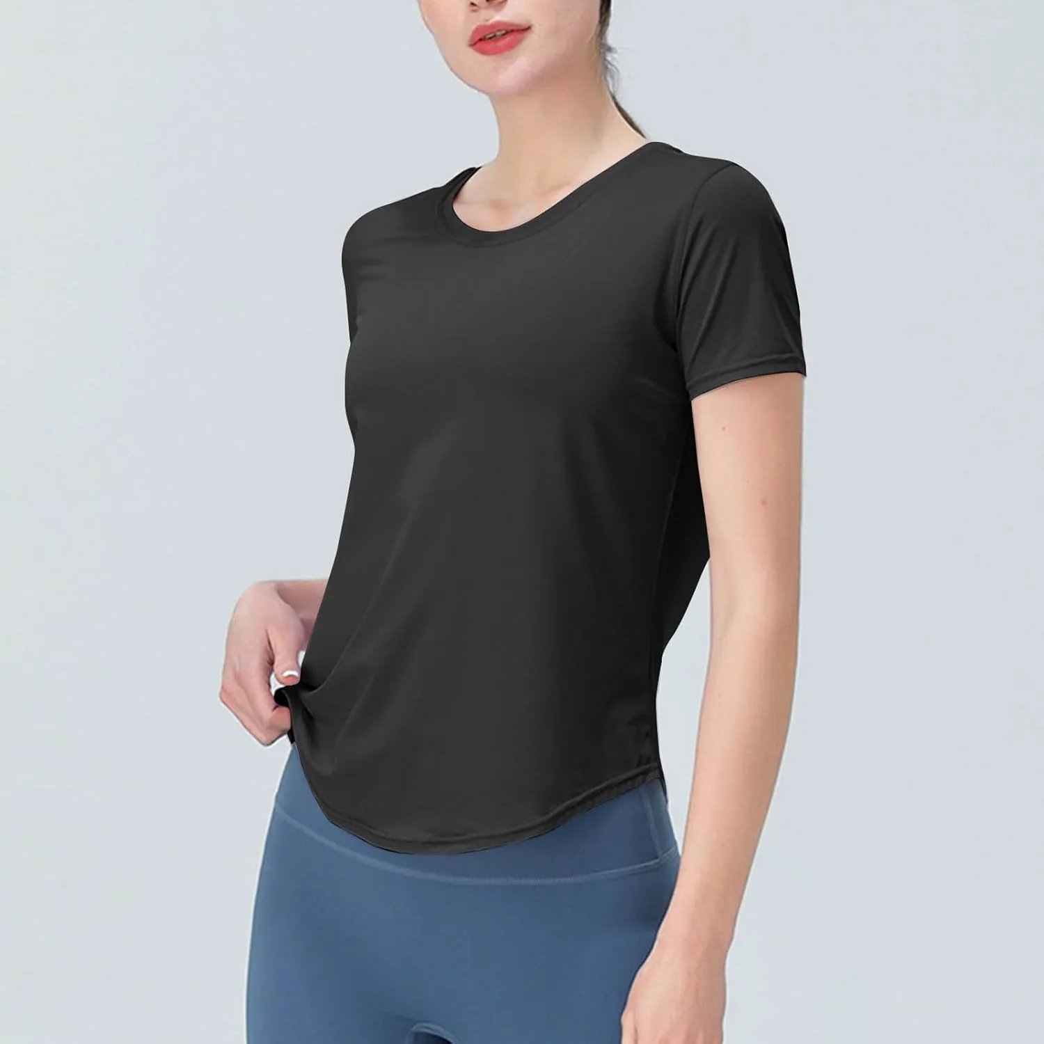 Womens Quick Dry T Shirts Short Sleeve Crew Neck Basic Tee Soft Casual Loose Fit Summer Tops Yoga Workout Outfits