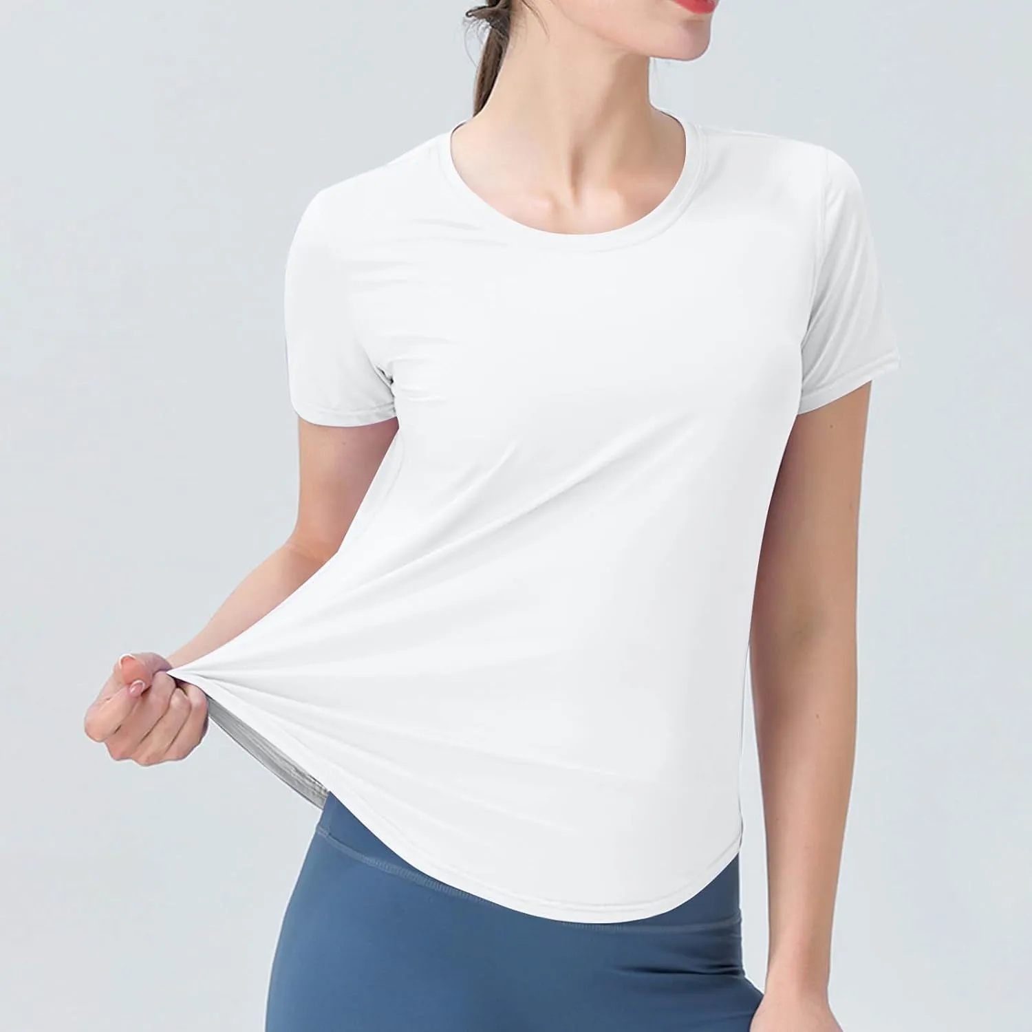 Womens Quick Dry T Shirts Short Sleeve Crew Neck Basic Tee Soft Casual Loose Fit Summer Tops Yoga Workout Outfits