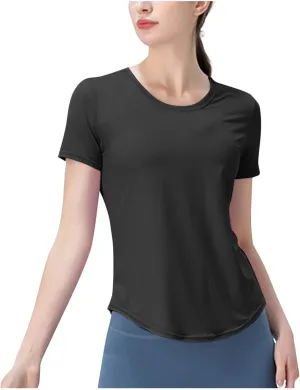 Womens Quick Dry T Shirts Short Sleeve Crew Neck Basic Tee Soft Casual Loose Fit Summer Tops Yoga Workout Outfits