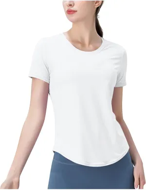 Womens Quick Dry T Shirts Short Sleeve Crew Neck Basic Tee Soft Casual Loose Fit Summer Tops Yoga Workout Outfits