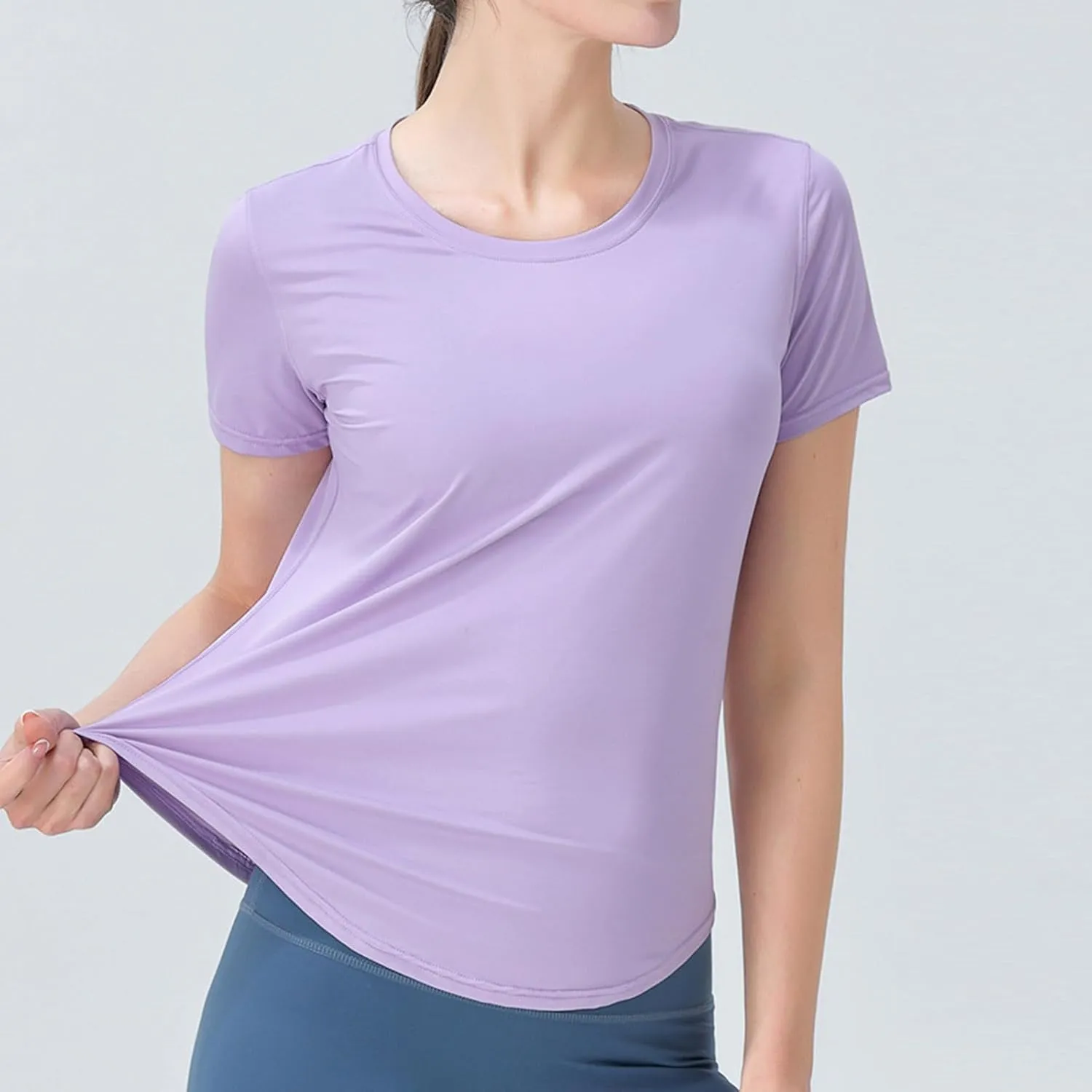 Womens Quick Dry T Shirts Short Sleeve Crew Neck Basic Tee Soft Casual Loose Fit Summer Tops Yoga Workout Outfits