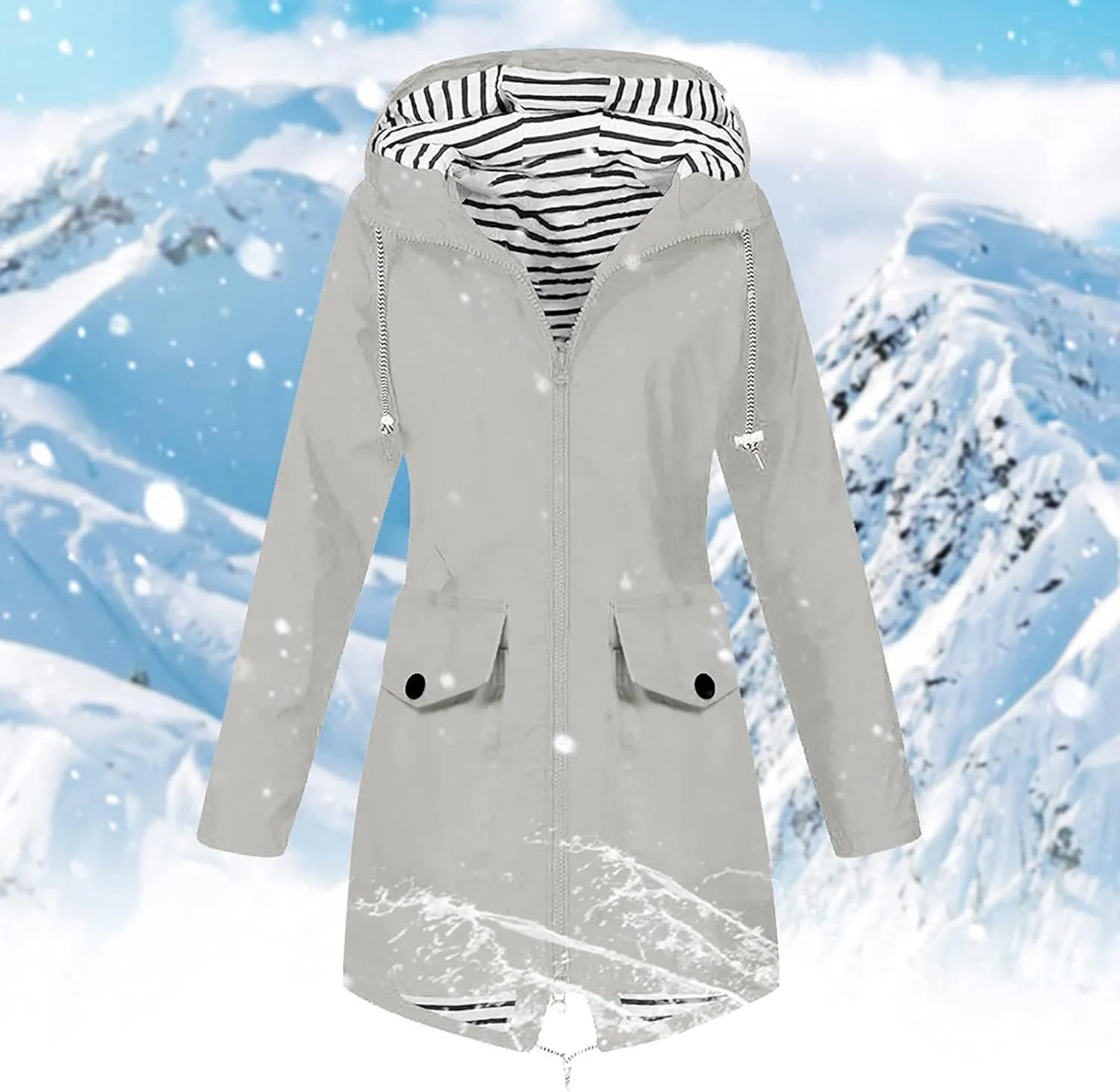 Womens Rain Jacket with Hood Waterproof ski Jacket Lightweight Casual Raincoats Travel Hiking Jackets Lined Pockets
