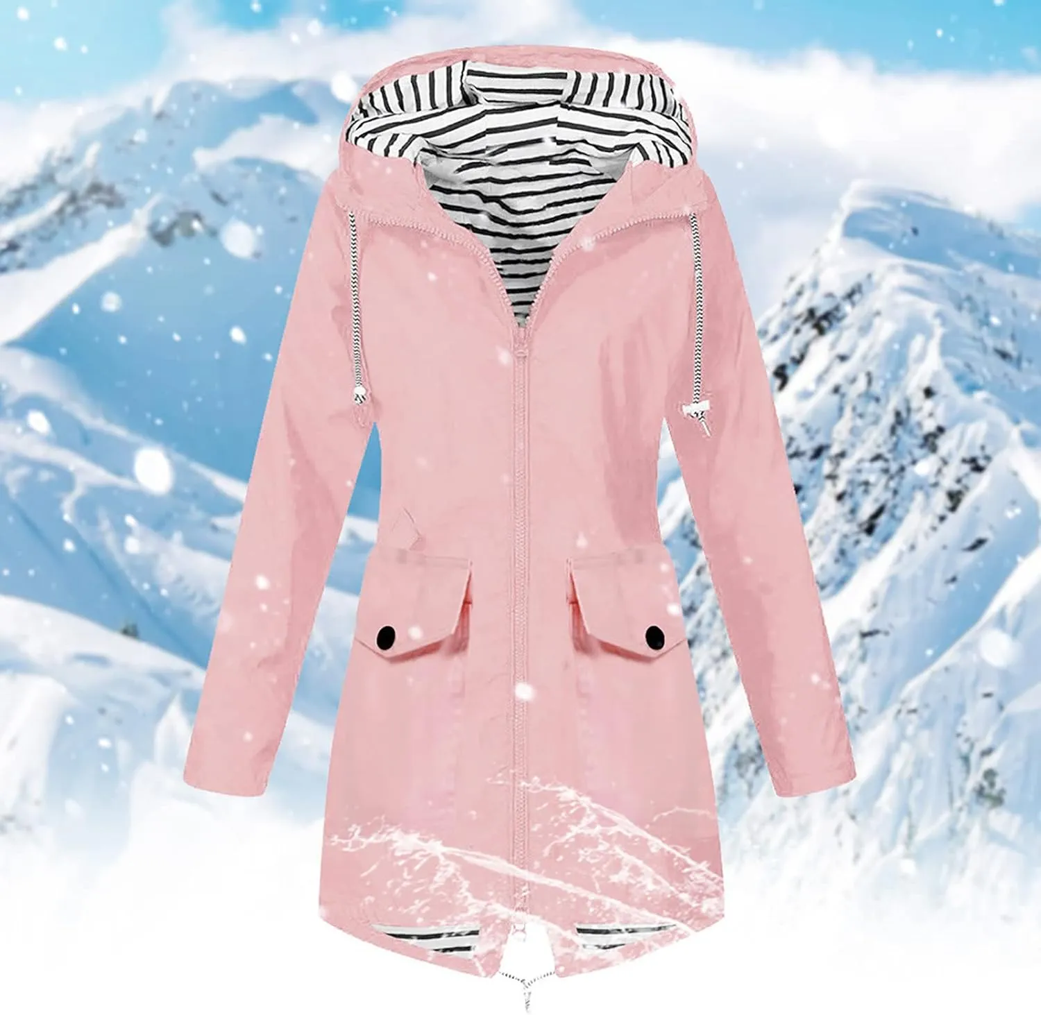 Womens Rain Jacket with Hood Waterproof ski Jacket Lightweight Casual Raincoats Travel Hiking Jackets Lined Pockets