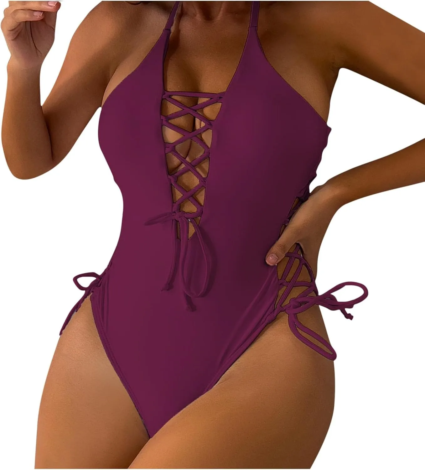 Women's Sexy One Piece Bathing Suits Modest V Neck Wrap Swimwear Supportive Slimming Tummy Control Vintage Swimsuit
