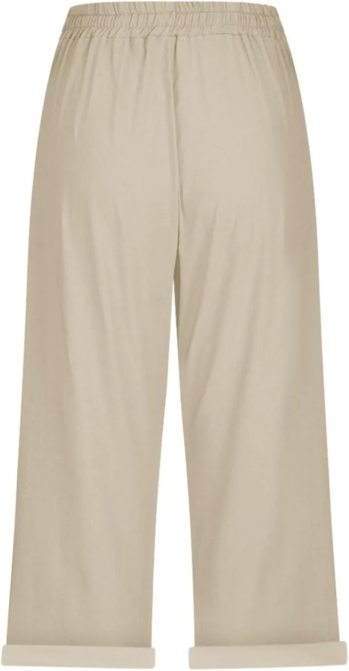 Womens Summer Bermuda Linen Shorts Knee Length Lightweight Loose Summer Casual Shorts with Pockets