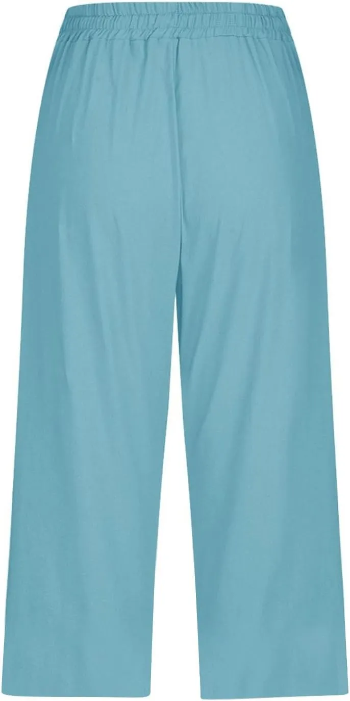 Womens Summer Bermuda Linen Shorts Knee Length Lightweight Loose Summer Casual Shorts with Pockets