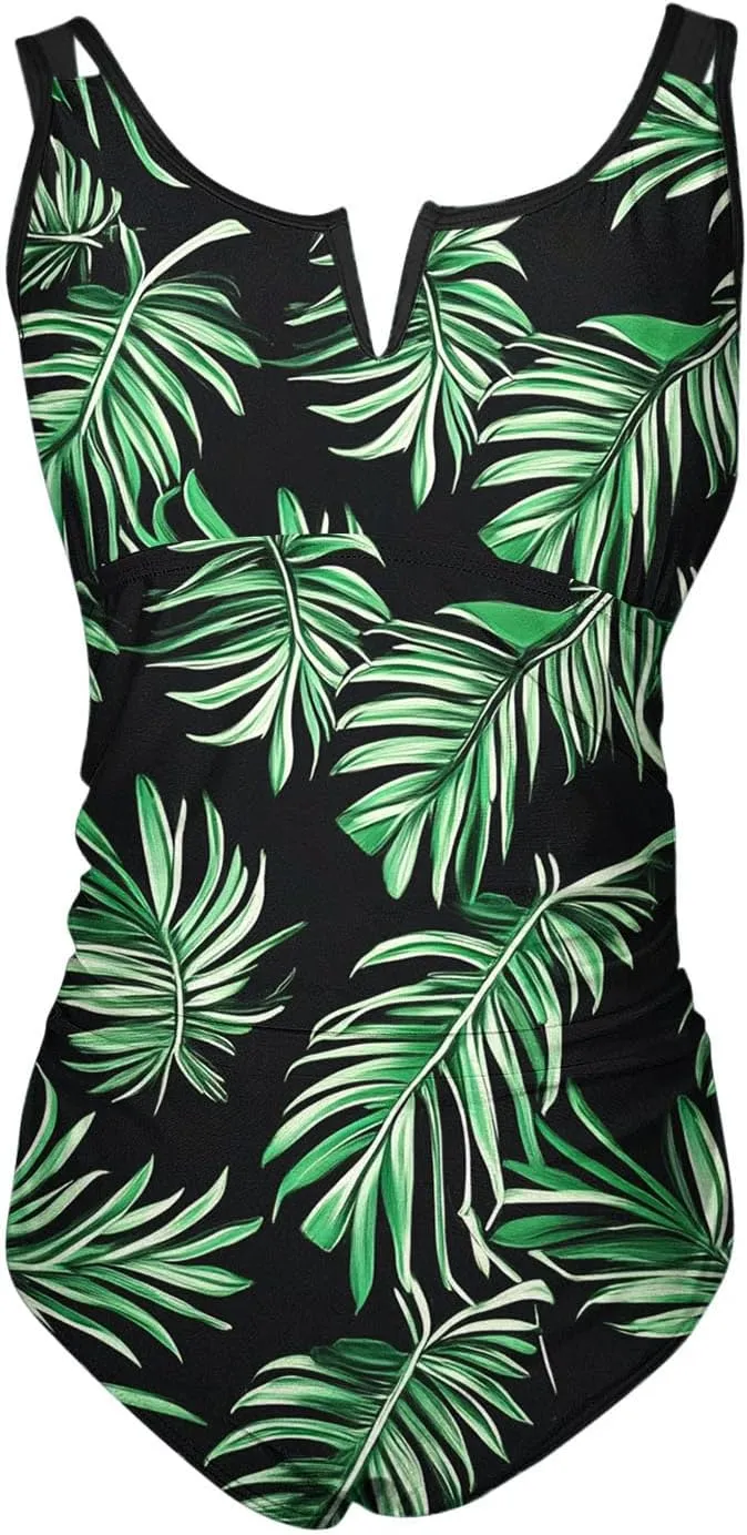 Womens Swimsuits One Piece Tummy Control Bathing Suit Notch V Neck Modest Monokini Full Coverage Ruched Swimwear 2025