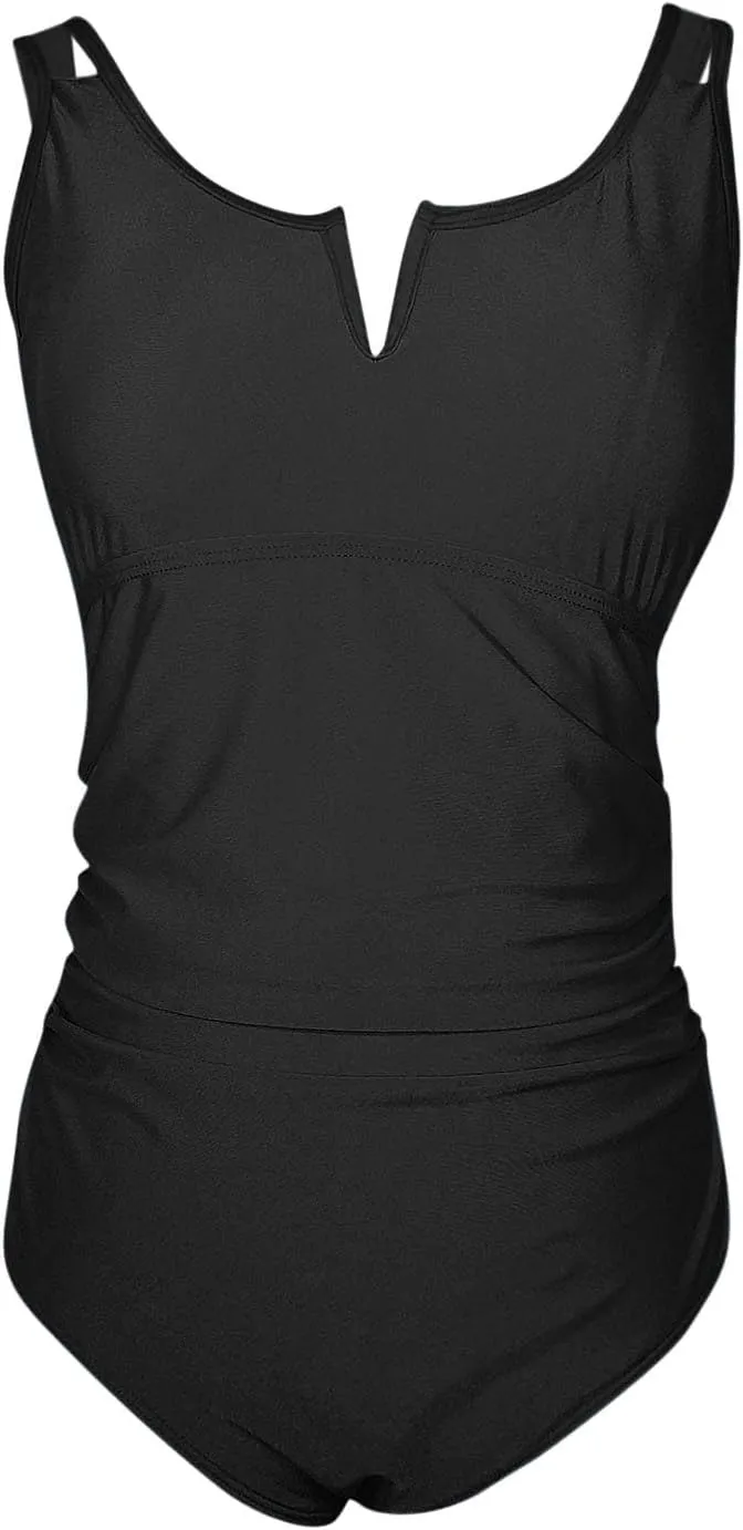 Womens Swimsuits One Piece Tummy Control Bathing Suit Notch V Neck Modest Monokini Full Coverage Ruched Swimwear 2025