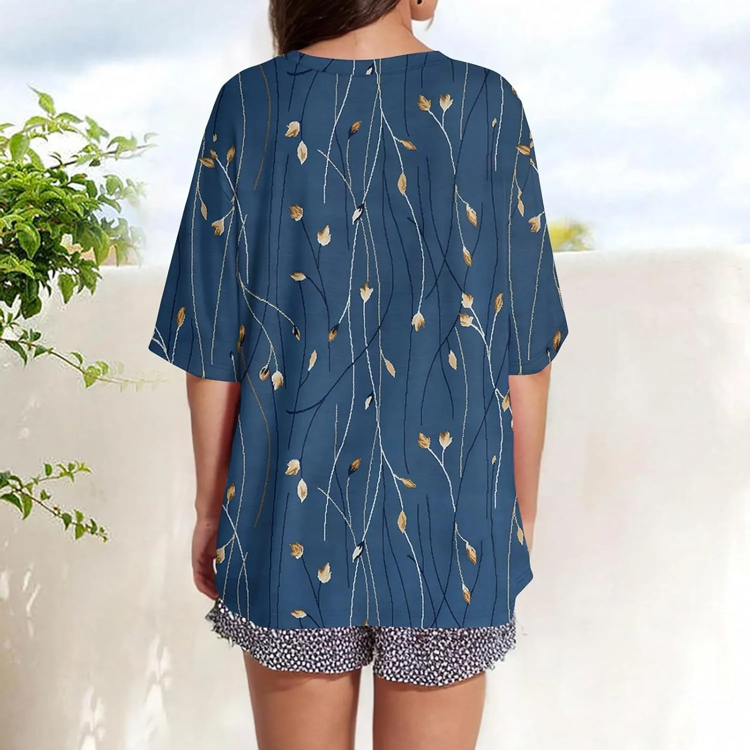Womens Tops Dressy Casual Short Sleeve Crewneck Tees Oversized Flower Printed T Shirts Beach Vacation Outfits 2025
