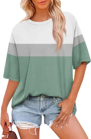 Womens Tops Dressy Casual Short Sleeve Crewneck Tees Oversized Flower Printed T Shirts Beach Vacation Outfits 2025