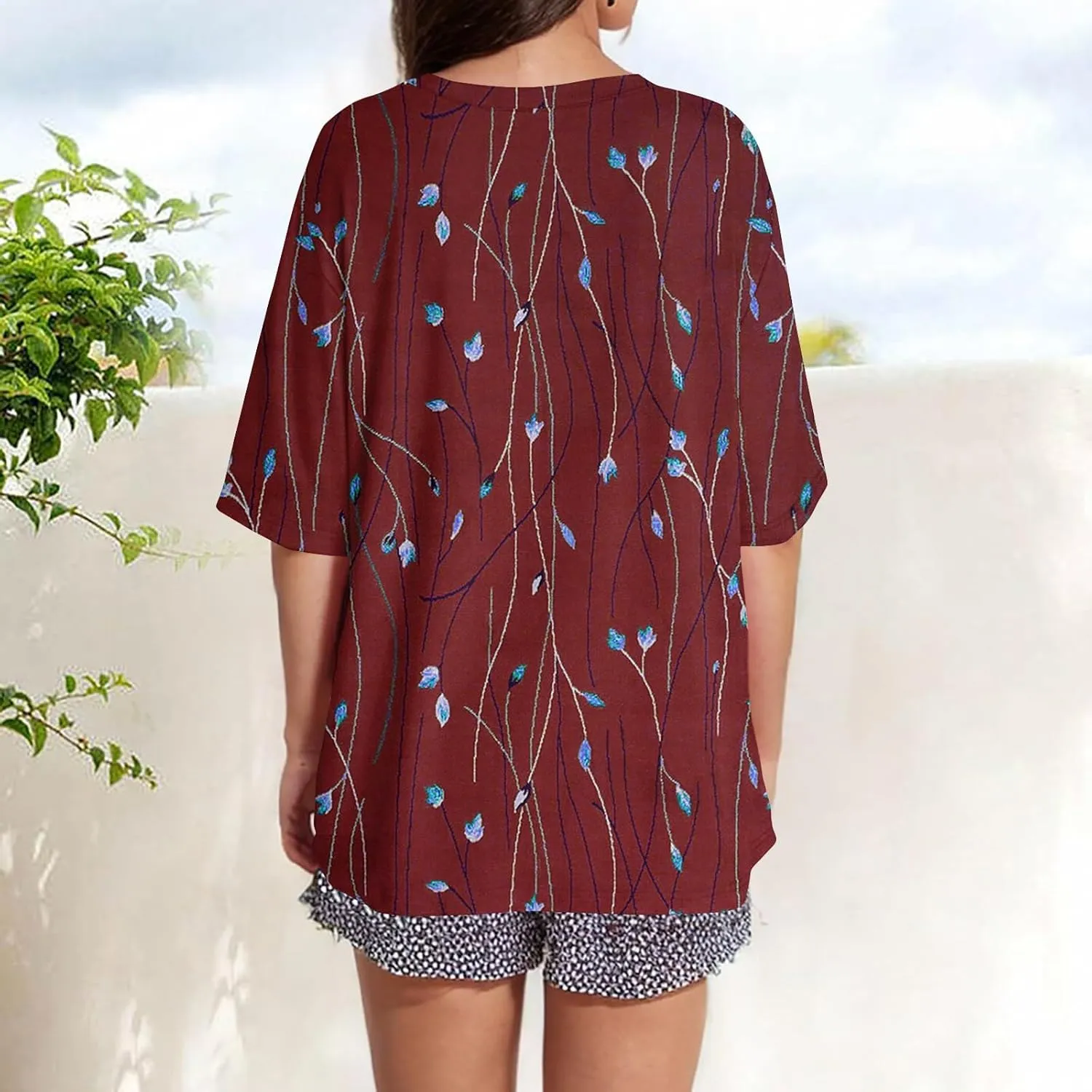 Womens Tops Dressy Casual Short Sleeve Crewneck Tees Oversized Flower Printed T Shirts Beach Vacation Outfits 2025