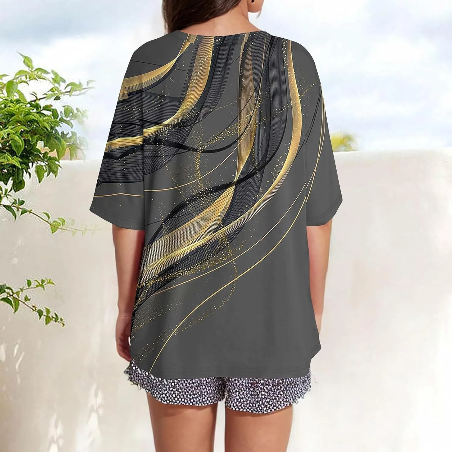 Womens Tops Dressy Casual Short Sleeve Crewneck Tees Oversized Flower Printed T Shirts Beach Vacation Outfits 2025