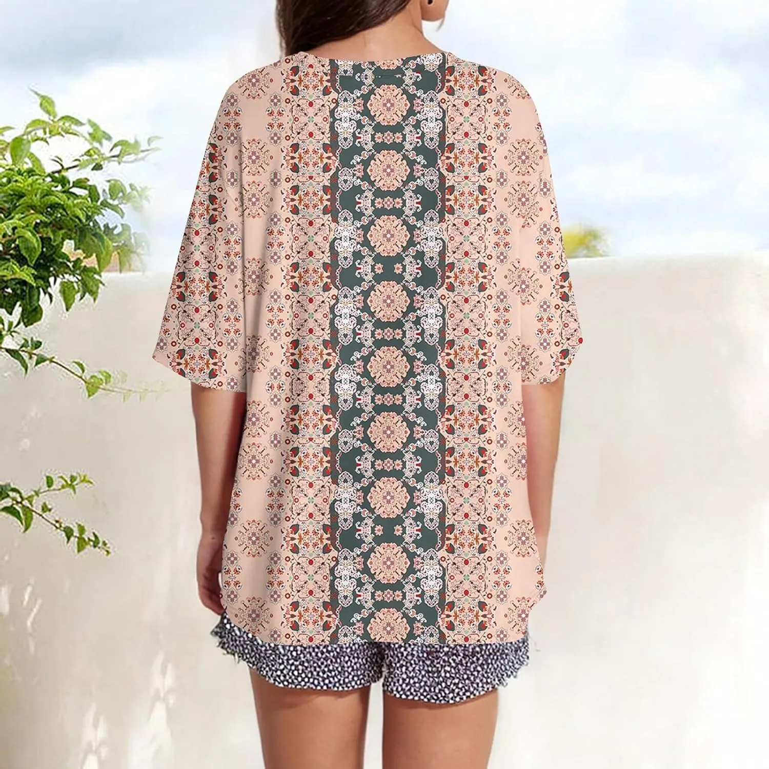 Womens Tops Dressy Casual Short Sleeve Crewneck Tees Oversized Flower Printed T Shirts Beach Vacation Outfits 2025