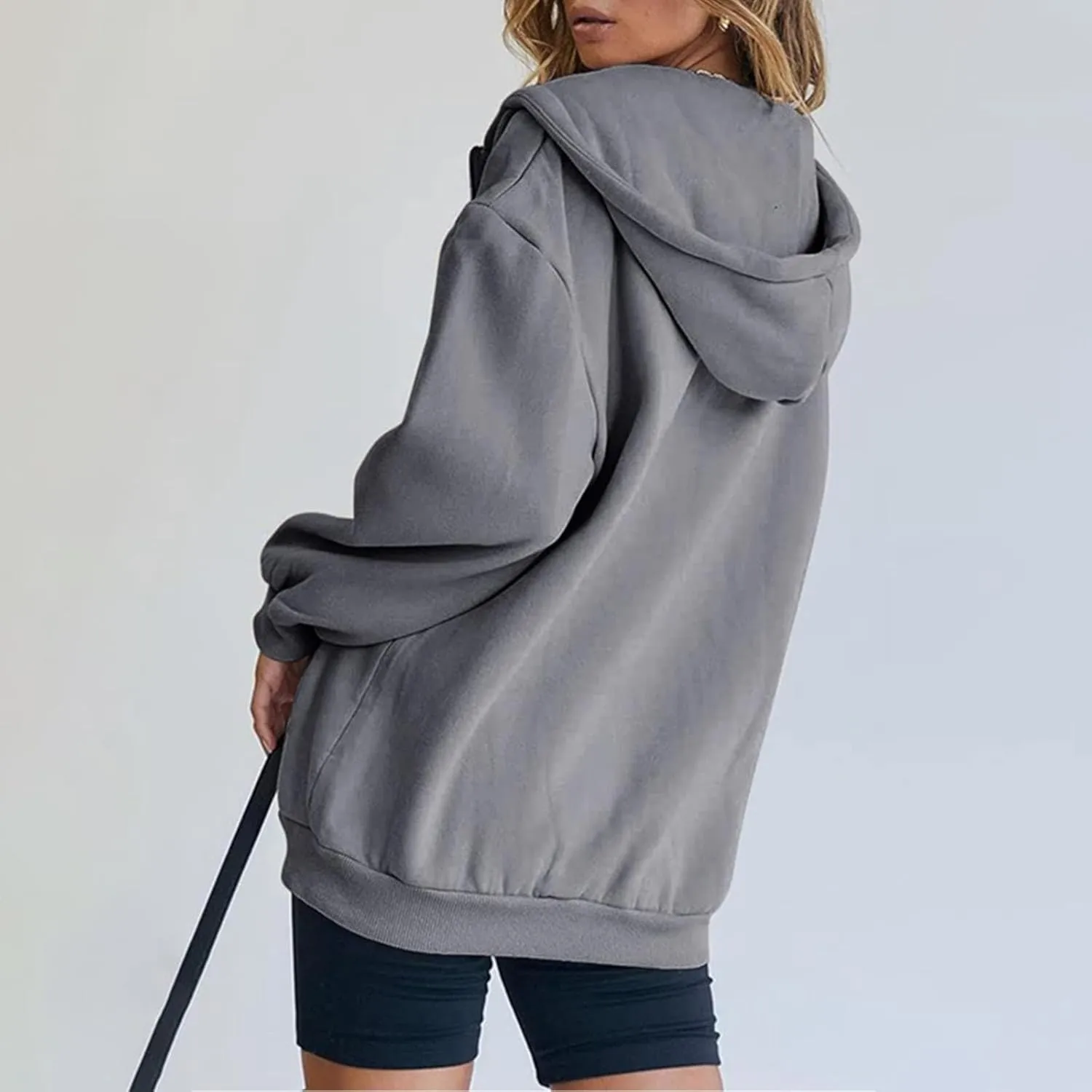 Women's Zip Up Hoodies Jacket Oversized Drawstring Hooded Sweatshirts with Pockets Long Sleeve Loose Fit Fall Coats