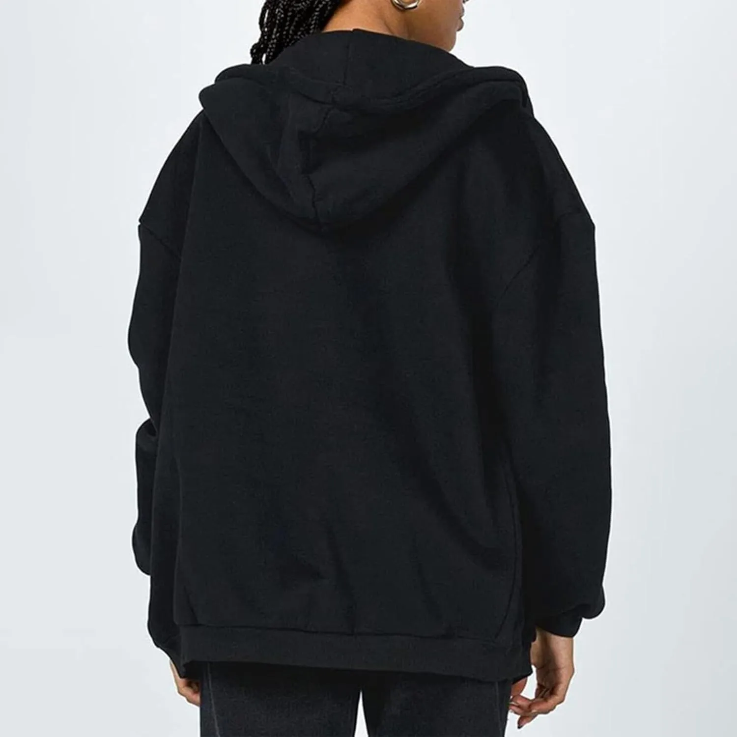 Women's Zip Up Hoodies Jacket Oversized Drawstring Hooded Sweatshirts with Pockets Long Sleeve Loose Fit Fall Coats