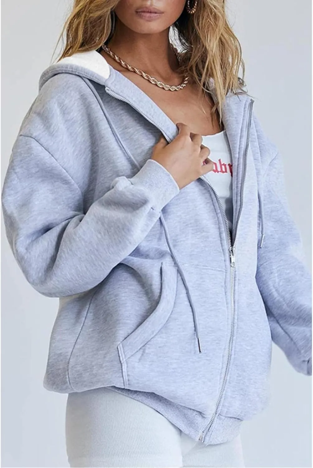 Women's Zip Up Hoodies Jacket Oversized Drawstring Hooded Sweatshirts with Pockets Long Sleeve Loose Fit Fall Coats