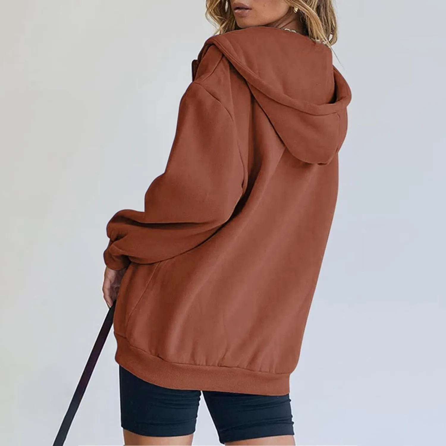 Women's Zip Up Hoodies Jacket Oversized Drawstring Hooded Sweatshirts with Pockets Long Sleeve Loose Fit Fall Coats