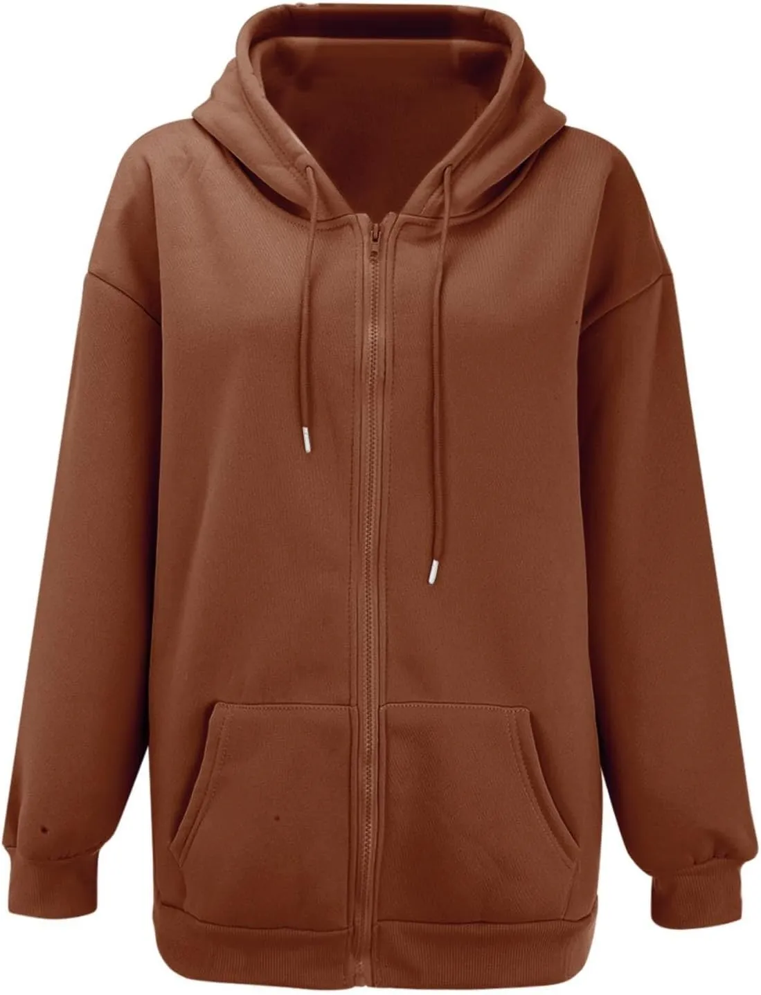 Women's Zip Up Hoodies Jacket Oversized Drawstring Hooded Sweatshirts with Pockets Long Sleeve Loose Fit Fall Coats