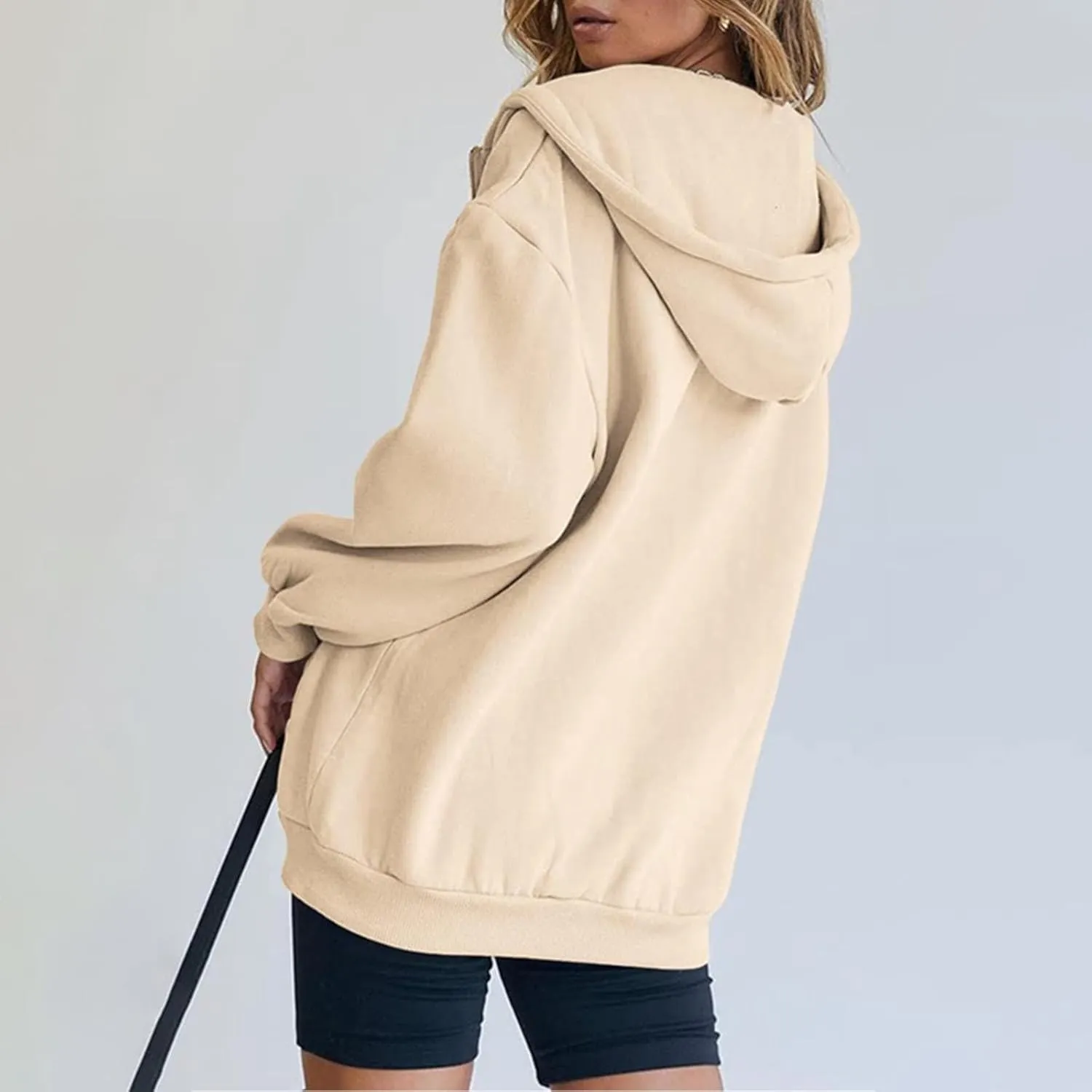 Women's Zip Up Hoodies Jacket Oversized Drawstring Hooded Sweatshirts with Pockets Long Sleeve Loose Fit Fall Coats