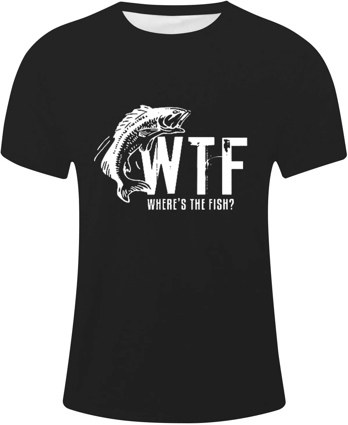 WTF Where's The Fish Shirt Men Short Sleeve T-Shirts Funny Graphic Tees Summer Fishing Gifts Tops for Father's Day