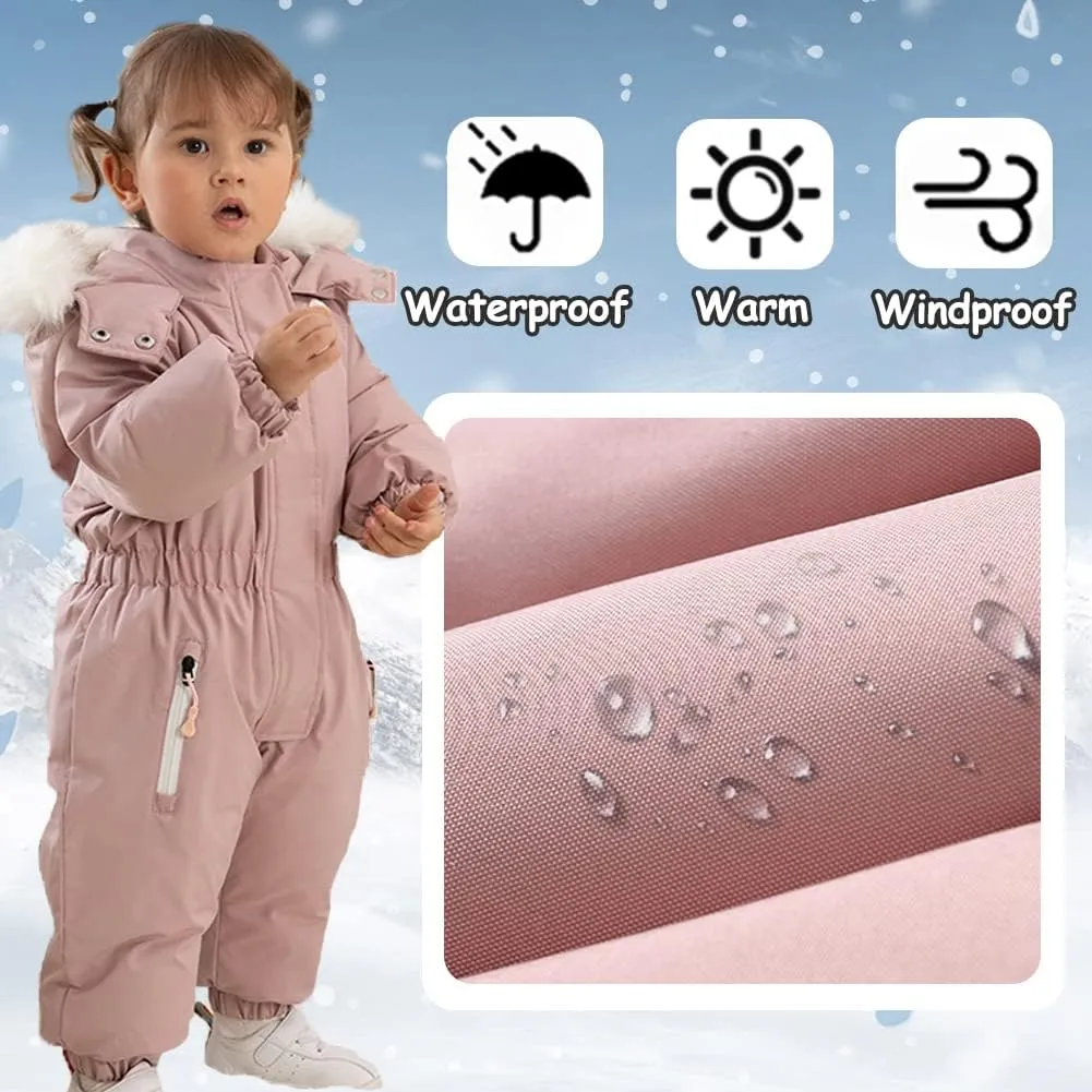 XIFAMNIY Boys and Girls One Piece Snowsuits Overalls Ski Suits Winter Waterproof Coats Jumpsuits for Baby Toddler 2T-5T…
