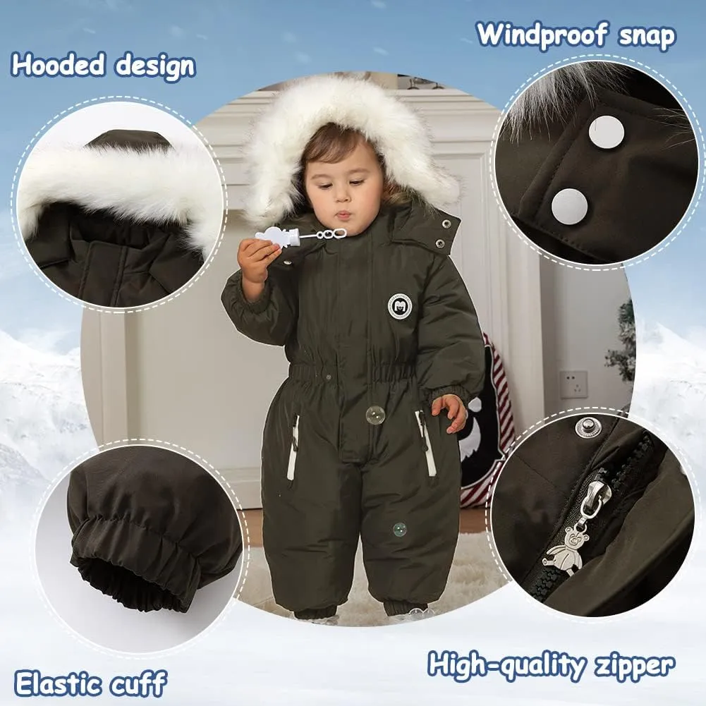 XIFAMNIY Boys and Girls One Piece Snowsuits Overalls Ski Suits Winter Waterproof Coats Jumpsuits for Baby Toddler 2T-5T…
