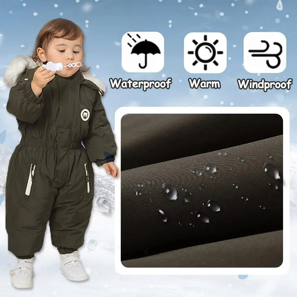 XIFAMNIY Boys and Girls One Piece Snowsuits Overalls Ski Suits Winter Waterproof Coats Jumpsuits for Baby Toddler 2T-5T…