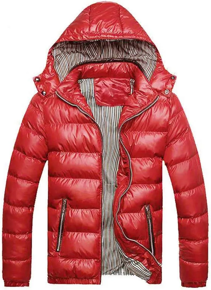 Ymosrh Men's Down Jacket Hooded Casual Windproof Jackets Zip Up Windbreaker Warm Winter Padded Coats, M-4XL
