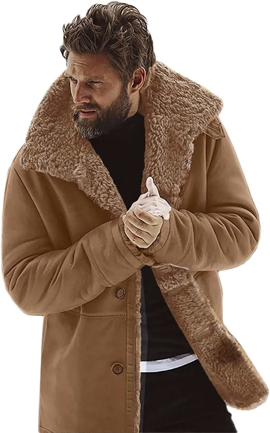 ZYXTIM Men's Winter Warm Thick Windproof Jackets Sherpa Fleece Lined Lapel Aviator Bomber Parka Jackets